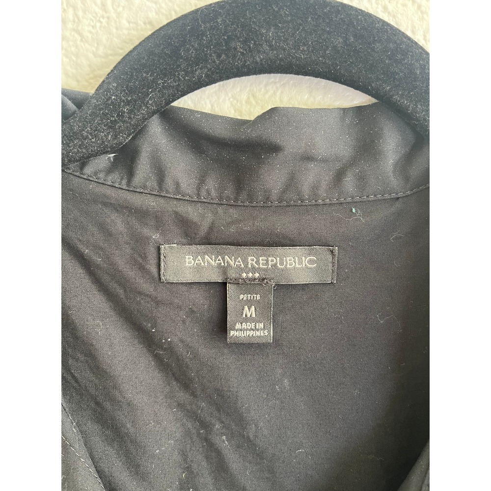 Banana Republic 100% Cotton Shift Dress Sleeveless Collared V-Neck Black Medium - Picture 3 of 10